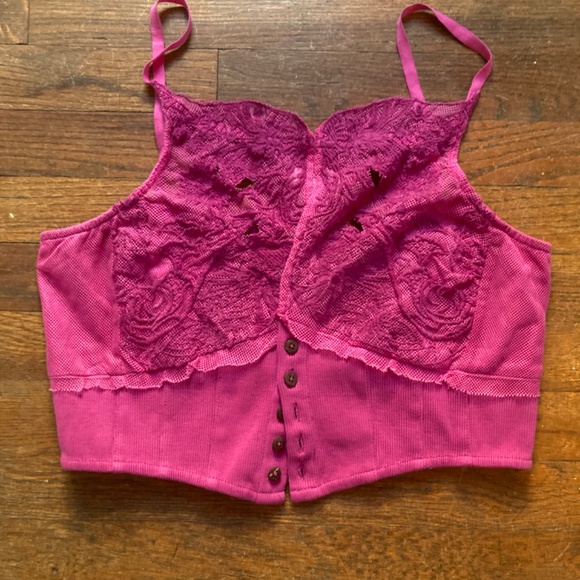 Have My Heart Tank by Free People Lace button Crop Corset Top Pink Large L - Picture 10 of 13